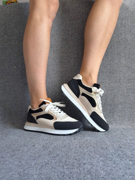 Chaussures baskets noires et blanches en tweed style converse – Le