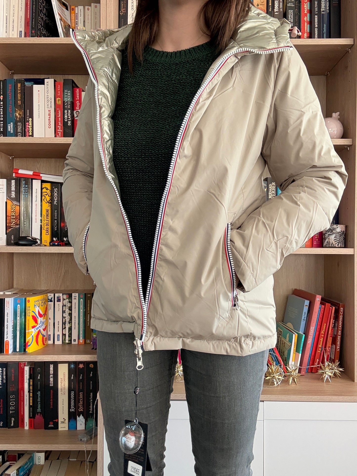 Doudoune Réversible Imperméable Femme Laura Jo - Manteau Court Matelassé Beige Doré avec Capuche