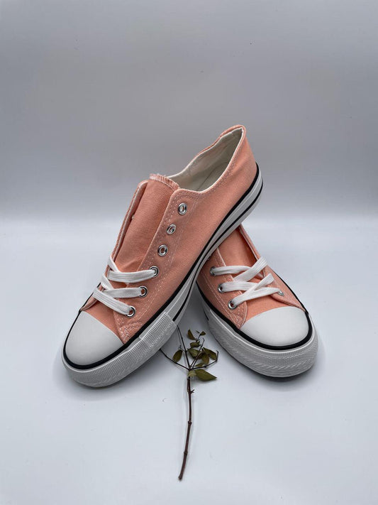 Chaussures baskets basses toile rose saumon style Converse