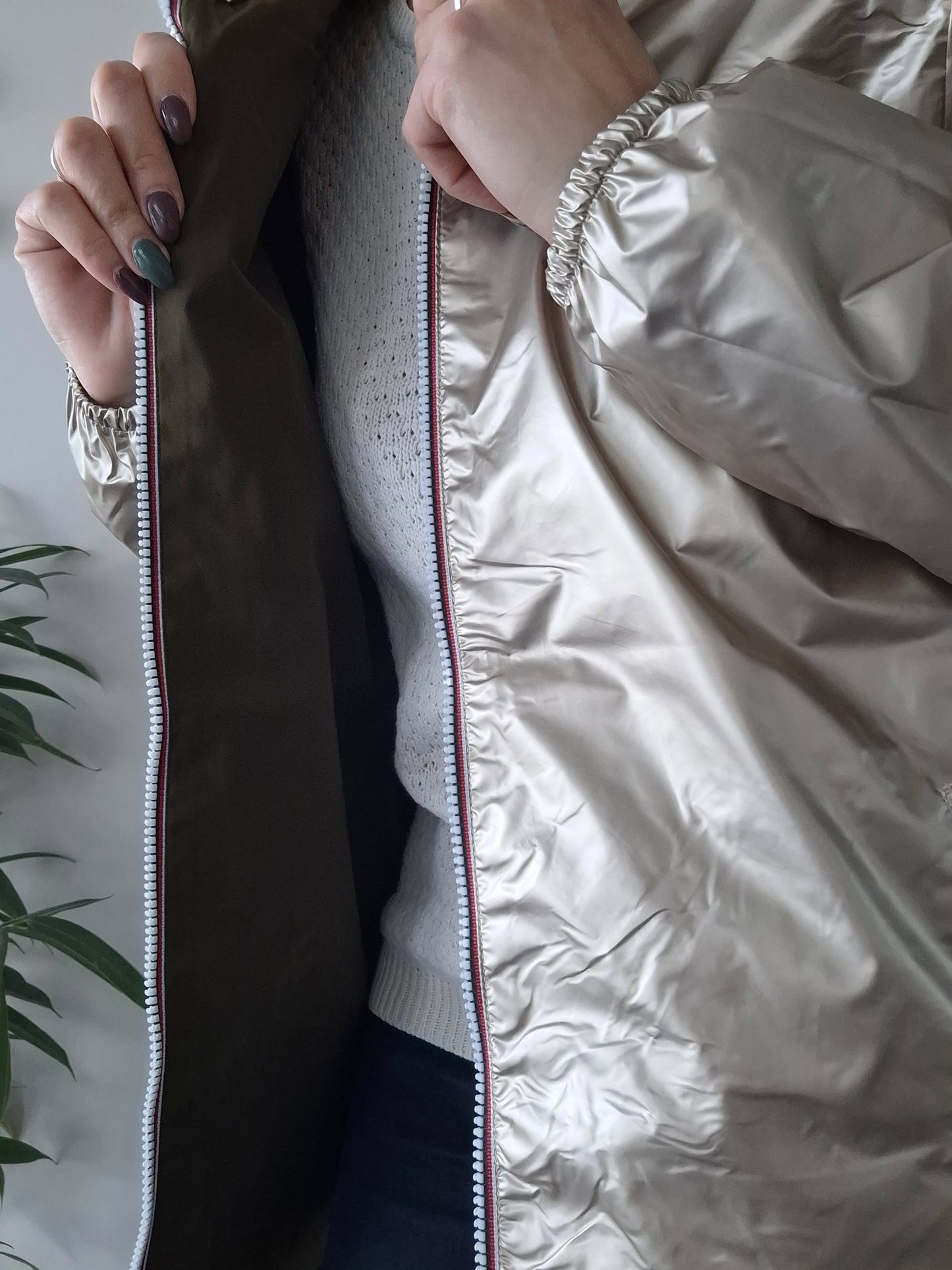 Manteau imperméable réversible mi-long léger Kaki/doré