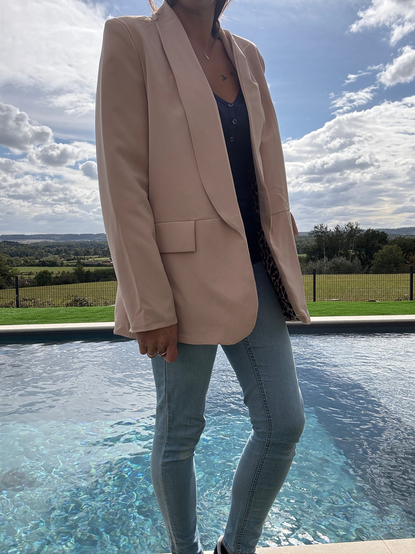 Veste blazer beige avec doublure imprimé léopard
