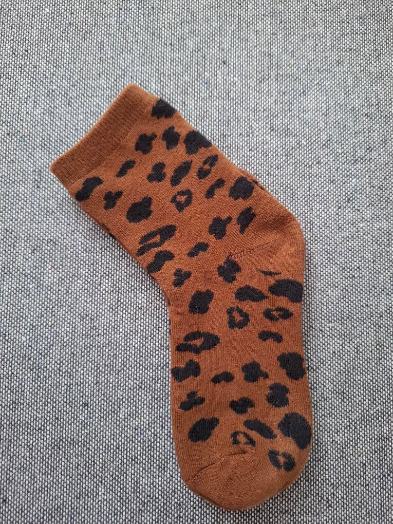 Nouveautés - Chaussettes marron en coton à motif léopard noir