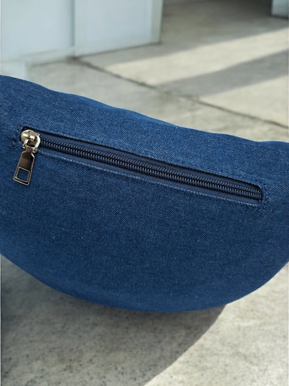 Sac banane en tissu jeans denim bleu foncé 2 poches