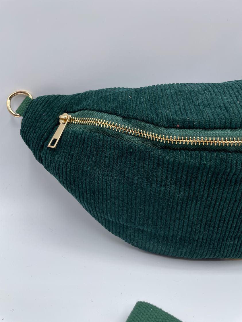 Sac banane velours côtelé couleur vert forêt