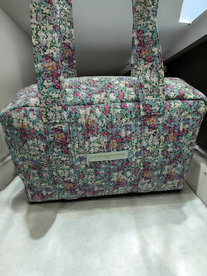 Sac week-end polochon en coton matelassé multicolore liberty fleuri rouge et blanc