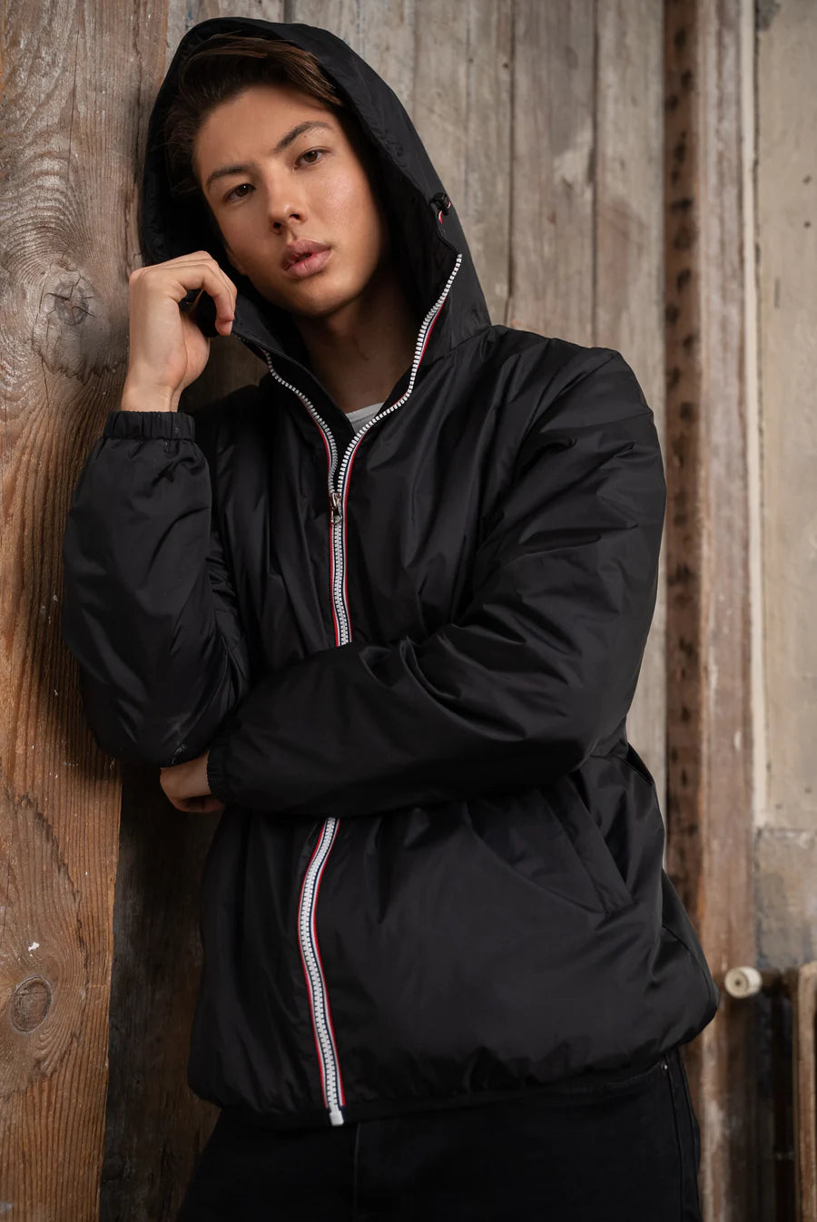 Laura Jo - Manteau HOMME imperméable court fourré fausse fourrure sherpa noir