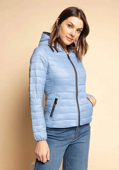 Attrait Paris - Manteau doudoune imperméable et matelassé bleu clair avec capuche