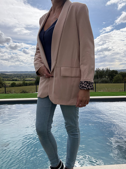 Veste blazer beige avec doublure imprimé léopard