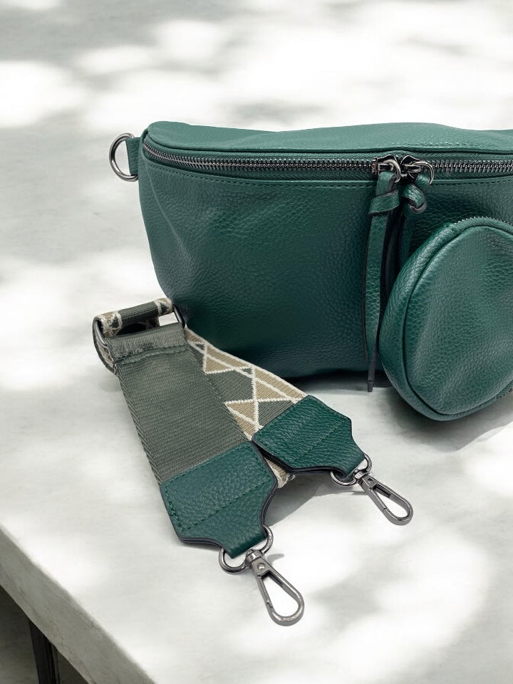 Sac banane XL simili cuir vert forêt avec porte monnaie