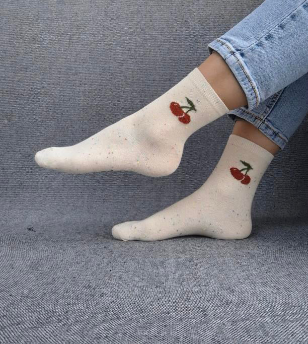 Nouveautés - Chaussettes blanches en coton à motif cerises