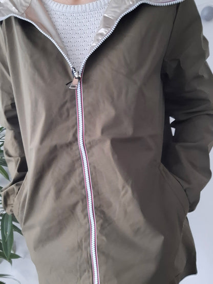 Manteau imperméable réversible mi-long léger Kaki/doré