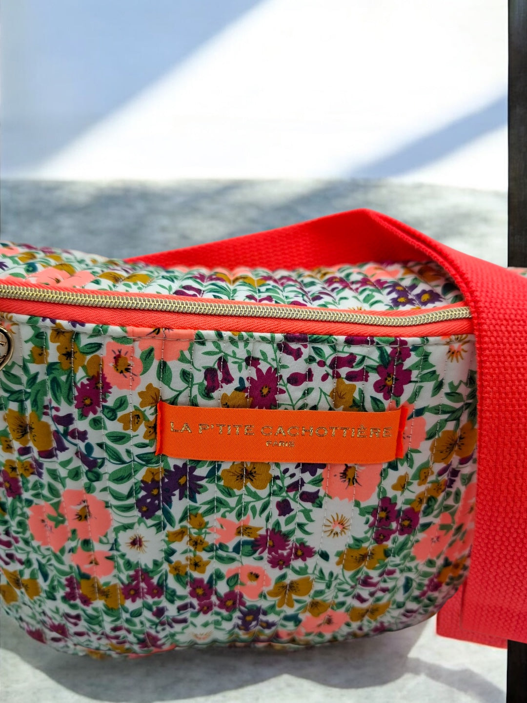 Sac banane en coton liberty fleuri orange  « La Ptite cachottière »