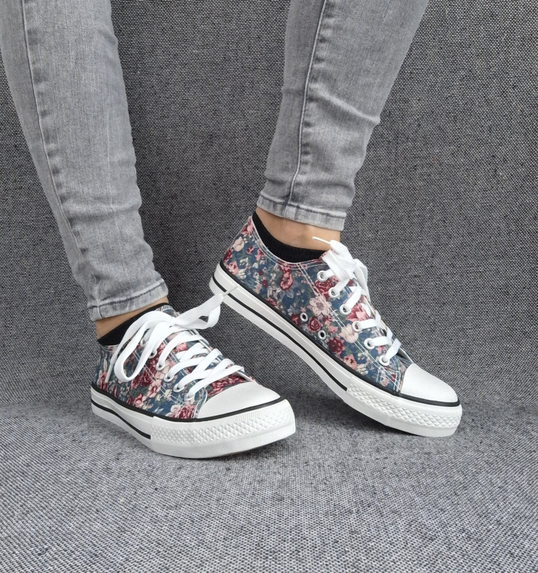 Chaussures baskets basses toile liberty fleuri style converse