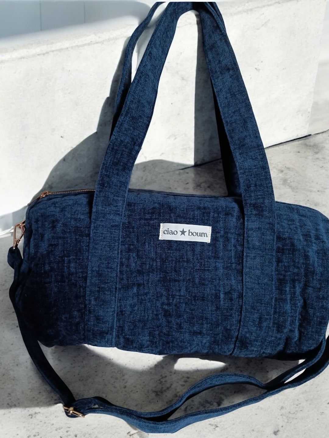 Sac polochon coton velours bleu marine