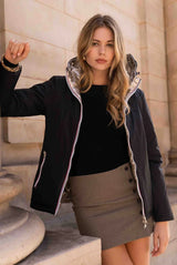 Laura Jo - Manteau doudoune courte matelassé réversible imperméable avec capuche couleur Noir et doré