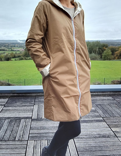 Imperméable réversible long mi-saison garnissage ouate Marque Laura Jo Camel / Doré