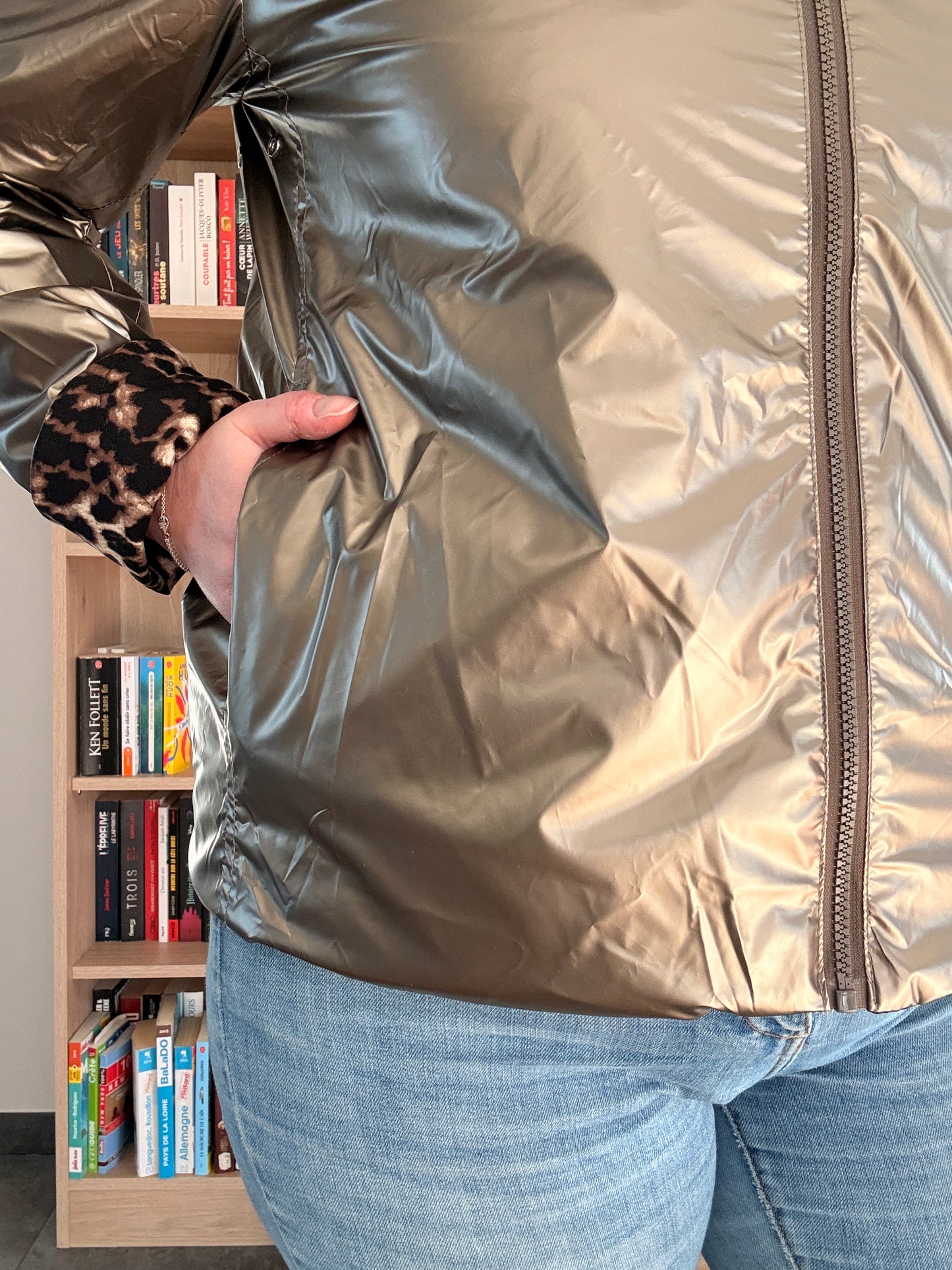 Laura Jo - Imperméable bronze réversible léopard court mi-saison garnissage ouate