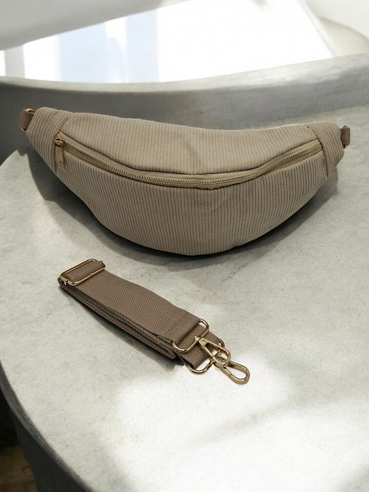 Sac banane velours cotelé beige