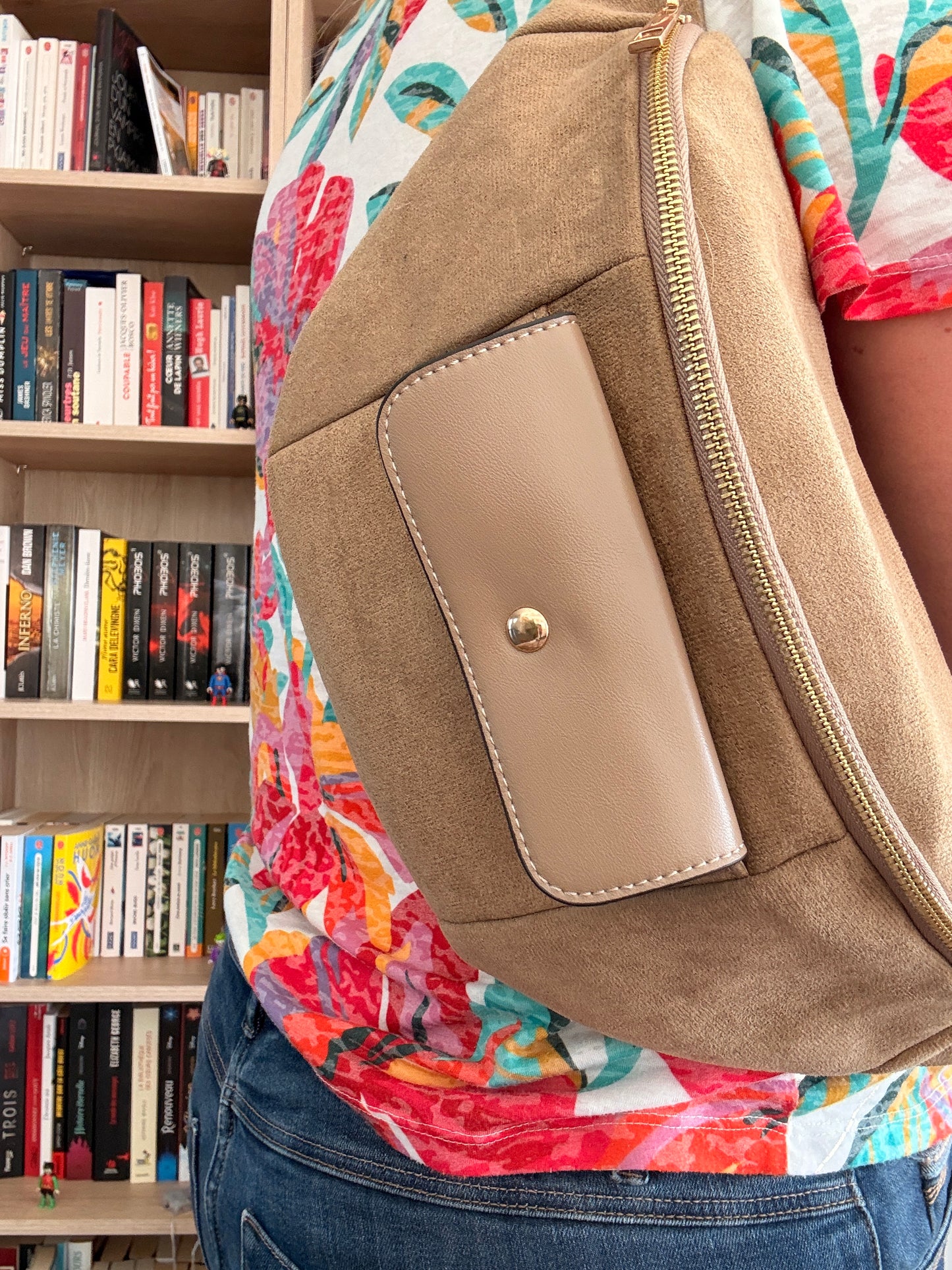 Sac Banane XL Effet Daim Beige Taupe