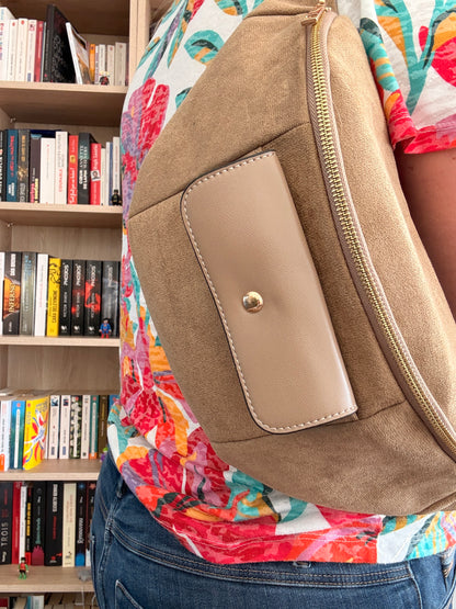 Sac Banane XL Effet Daim Beige Taupe