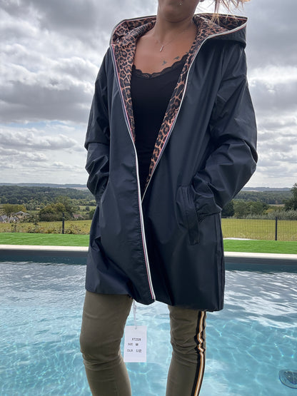 New Lolo - Imperméable réversible long sans garnissage ouate couleur bleu marine/léopard - Curvy