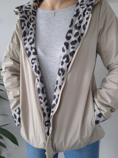 Laura Jo - Manteau Imperméable beige réversible motif léopard court garnissage ouate mi-saison