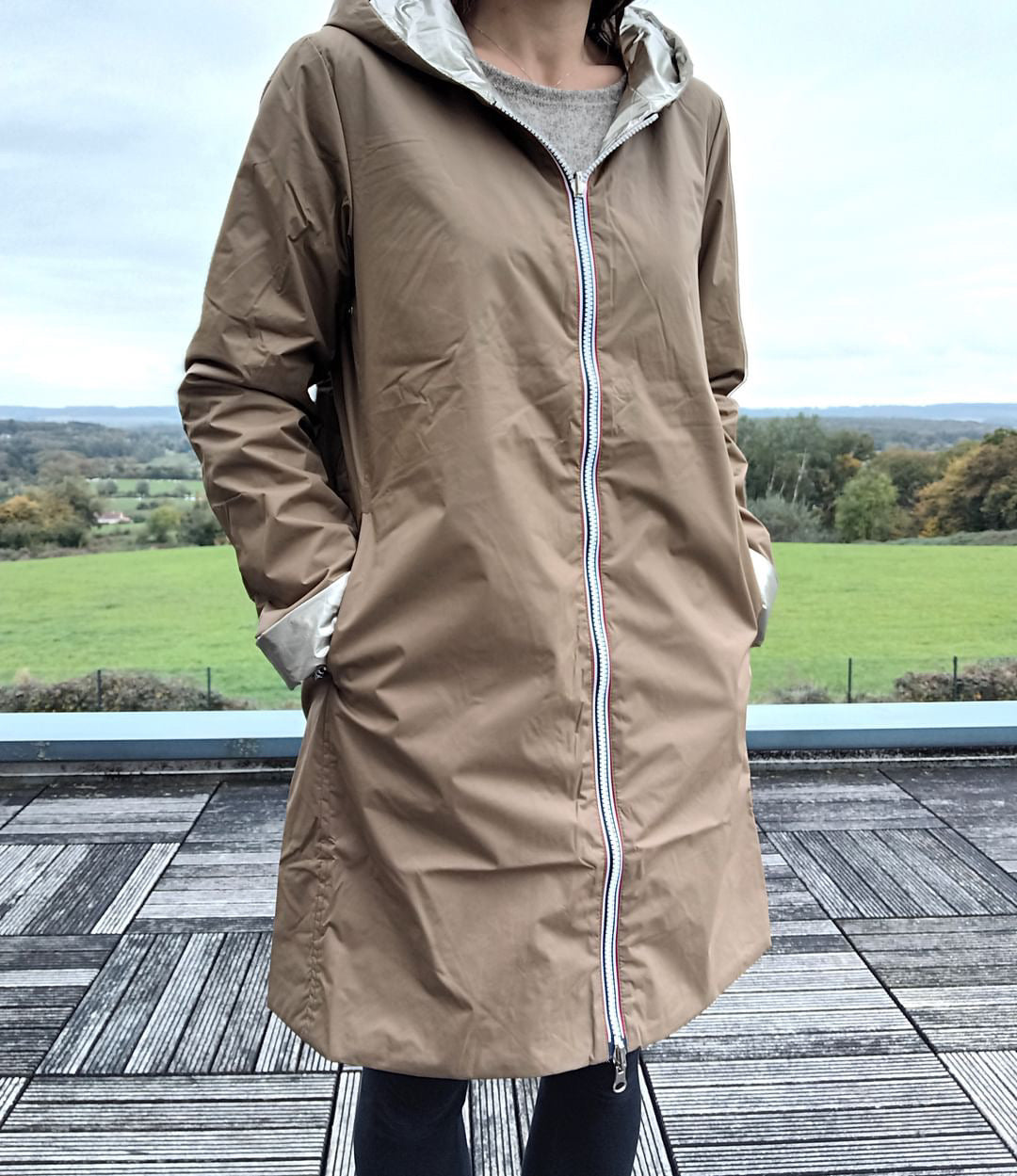 Imperméable réversible long mi-saison garnissage ouate Marque Laura Jo Camel / Doré