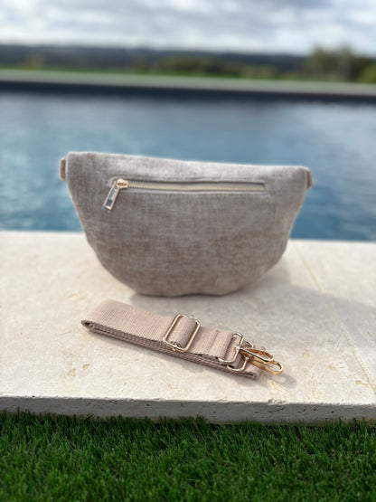 Sac banane en tissu velours texturé beige gris