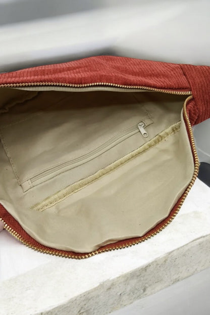 Sac banane velours côtelé couleur terracotta rouille