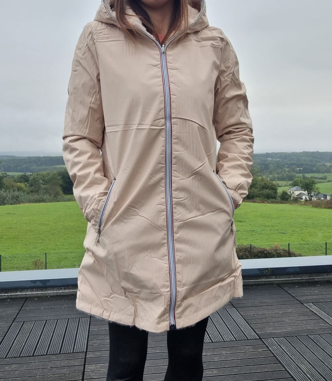 New Lolo - Manteau long fourré réversible imperméable beige