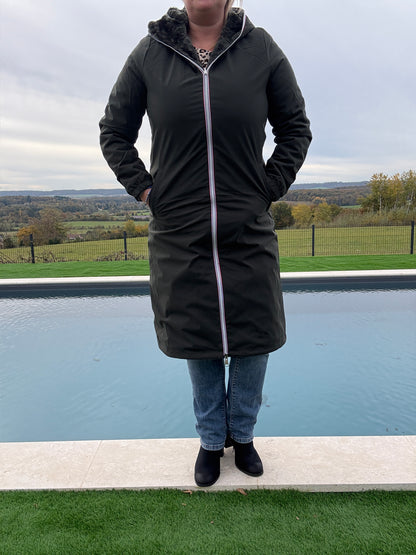 New Lolo - Manteau chaud long hauteur genoux kaki fourré complet réversible imperméable