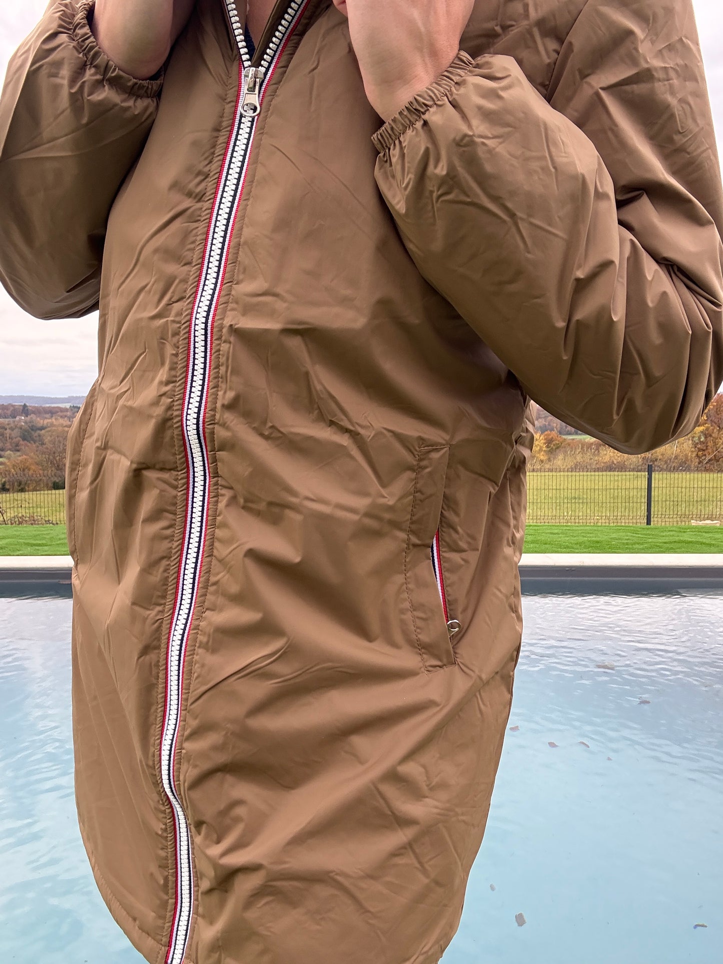 Laura Jo - Imperméable fourré long fausse fourrure camel intérieur sherpa beige