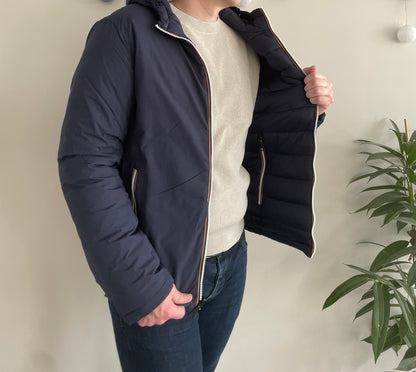 Doudoune à capuche HOMME courte imperméable et réversible matelassé bleu marine