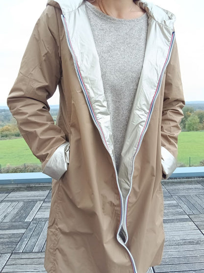 Imperméable réversible long mi-saison garnissage ouate Marque Laura Jo Camel / Doré