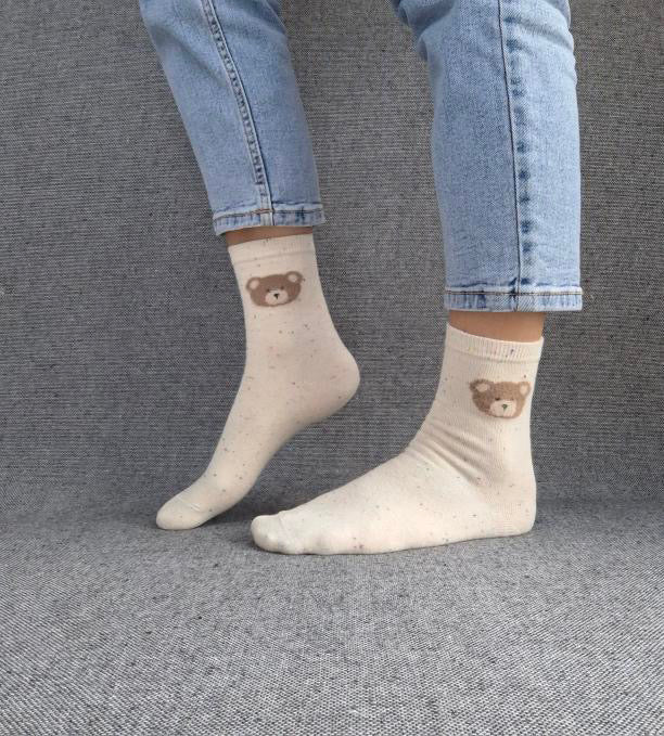 Paire de chaussettes blanches en coton à motif ours