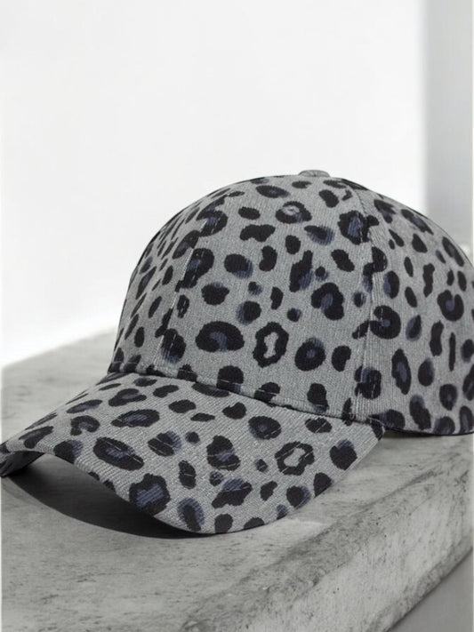 Casquette velours cotelé imprimé léopard gris foncé noir