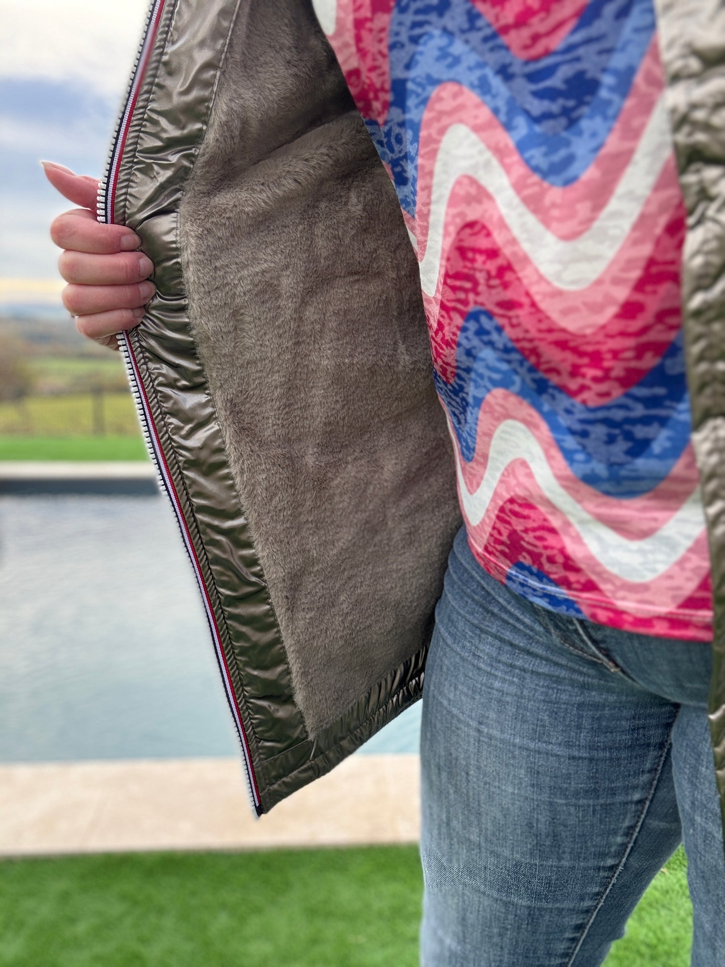 Laura Jo - Imperméable long doublé en fausse fourrure couleur bronze