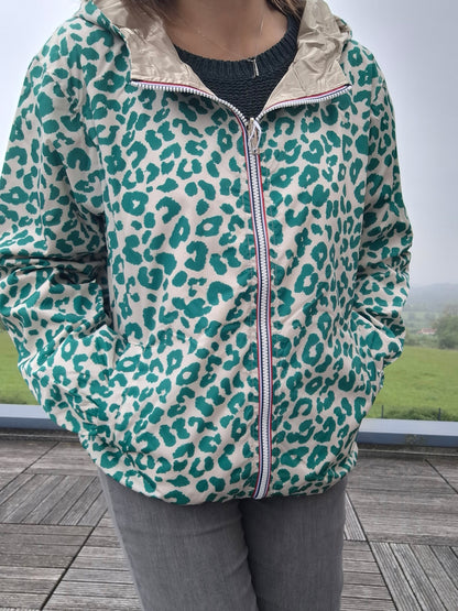 Escandelle - Parka imperméable courte Léopard vert réversible doré