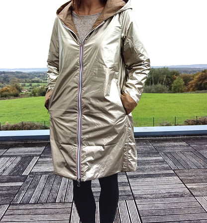 Imperméable réversible long mi-saison garnissage ouate Marque Laura Jo Camel / Doré