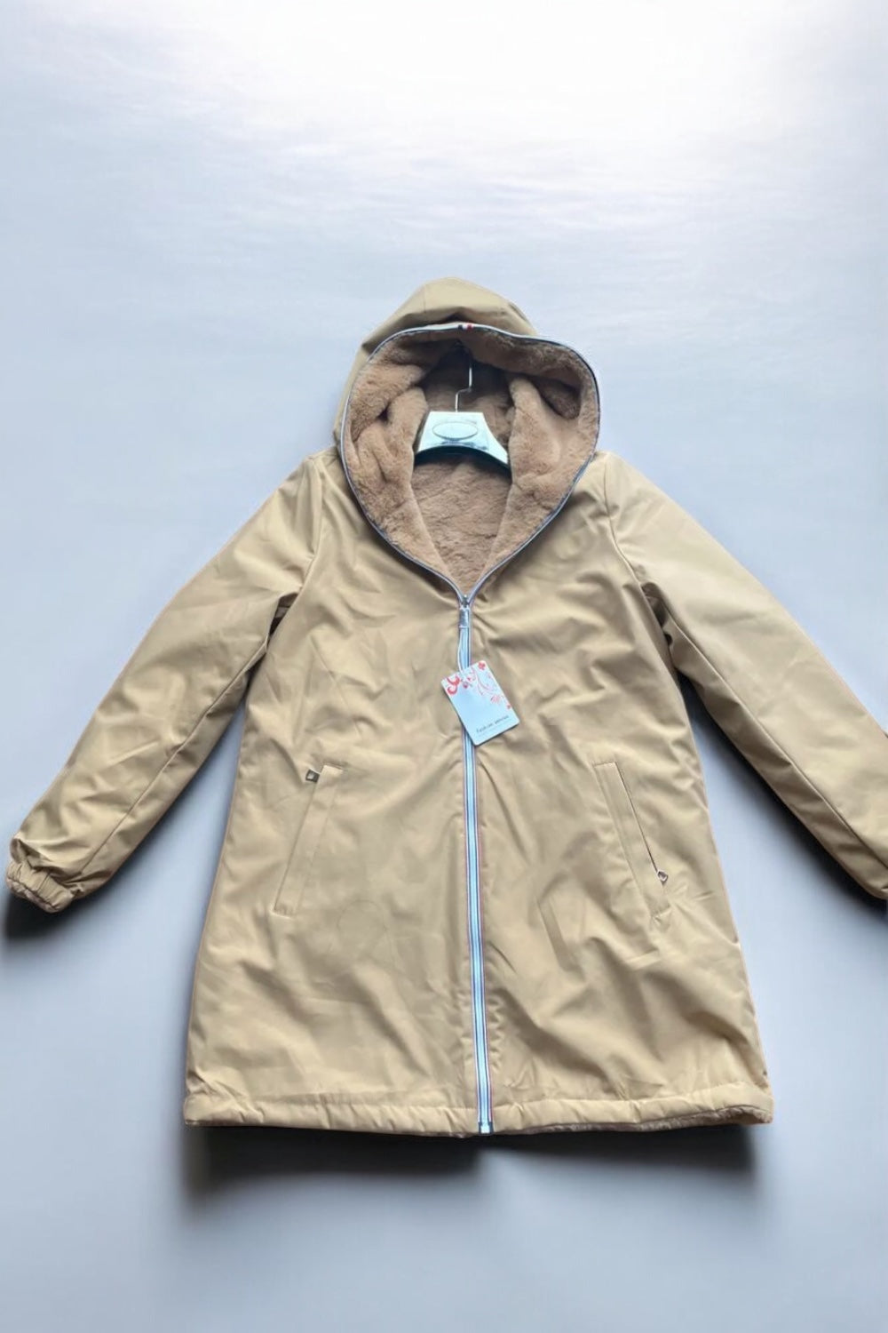 New Lolo - Manteau long camel clair fourré complet réversible imperméable