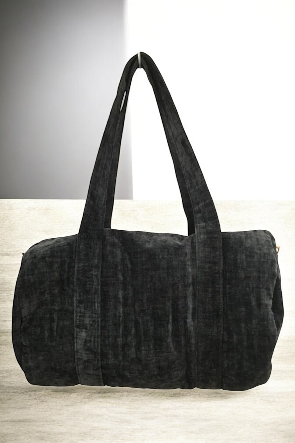 Sac week-end de voyage polochon velours cotelé texturé nuances de noirs