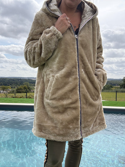 New Lolo - Manteau long doré réversible imperméable fourré fausse fourrure - Curvy