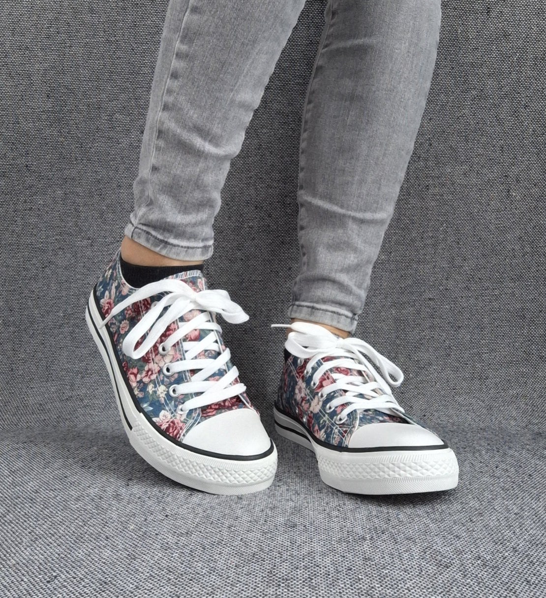 Chaussures baskets basses toile liberty fleuri style converse