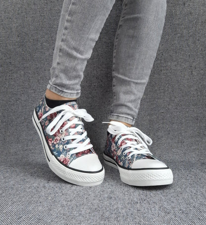Chaussures baskets basses toile liberty fleuri style converse