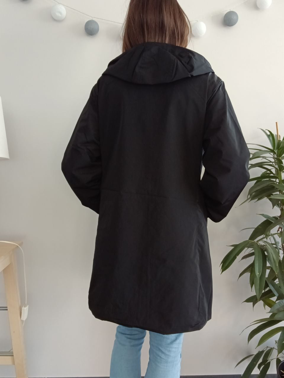 Melya Melody - Manteau long mi cuisses réversible et imperméable léger noir doré léopard