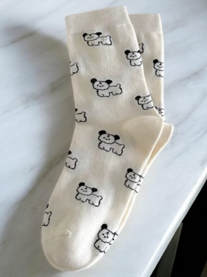 Nouveautés - Chaussettes blanches en coton à motifs chiens noirs