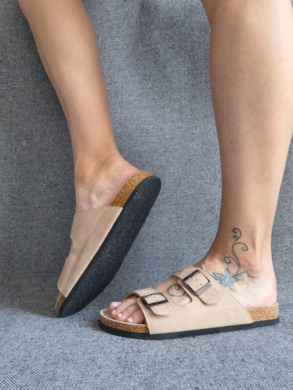 Chaussures sandales intérieur cuir beige style Birk