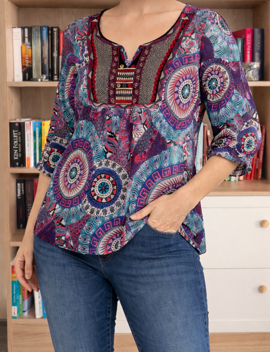 Blouse Bohème Colorée – Chemisier Fluide Élégant Femme Le Petit Placard