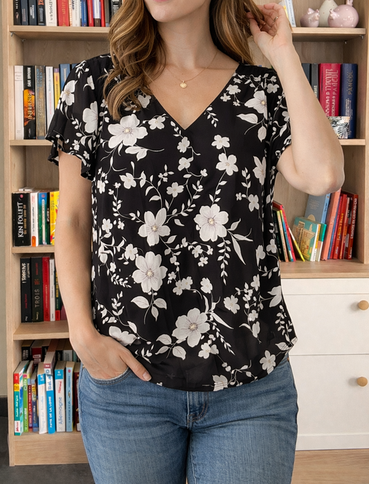 Blouse Fleurie Col V – Style Bohème Chic Le Petit Placard