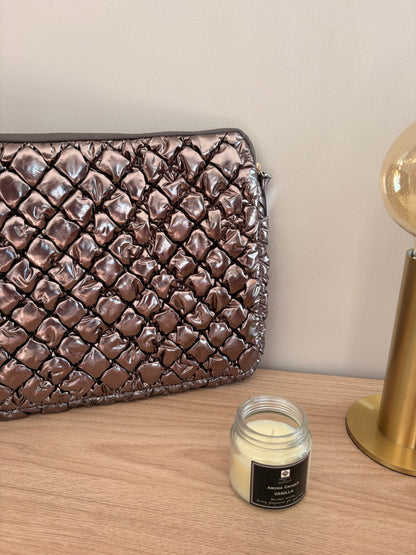 Housse Ordinateur 14 Pouces Argentée Matelassée - Pochette Chic Femme